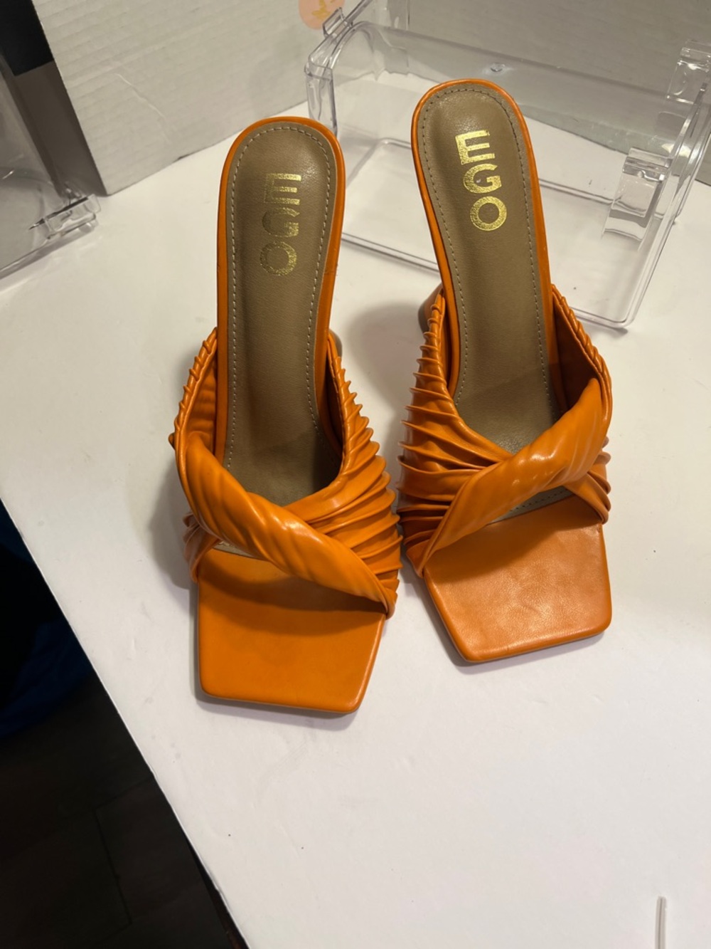 EGO Orange Twisted Strap Square-Toe Mules